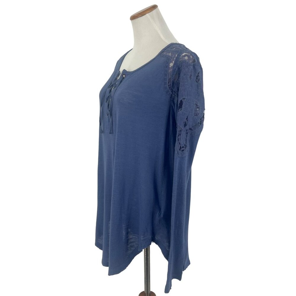 Free People Casual Boho Lace-Shoulder Lace Up Long Sleeve Top - Picture 4 of 11